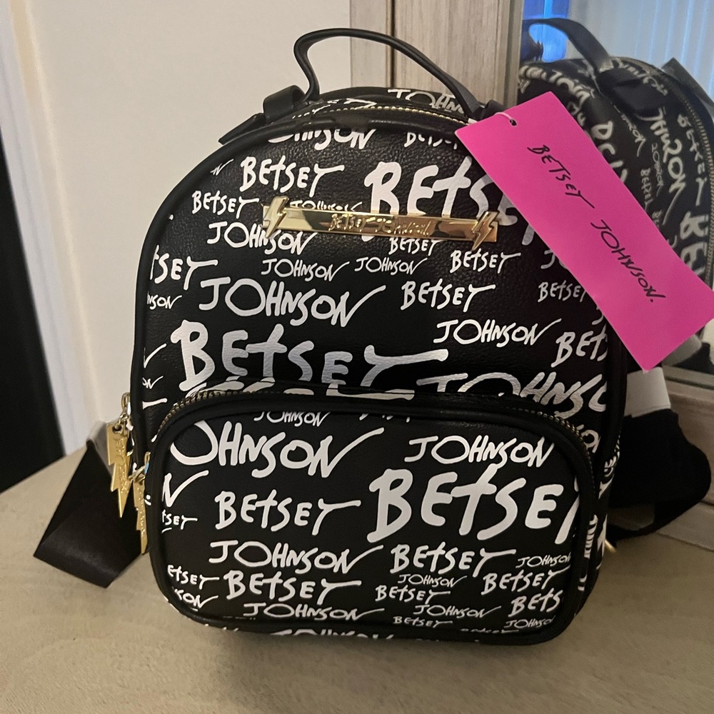 Betsey Johnson Black and White Logo Backpack